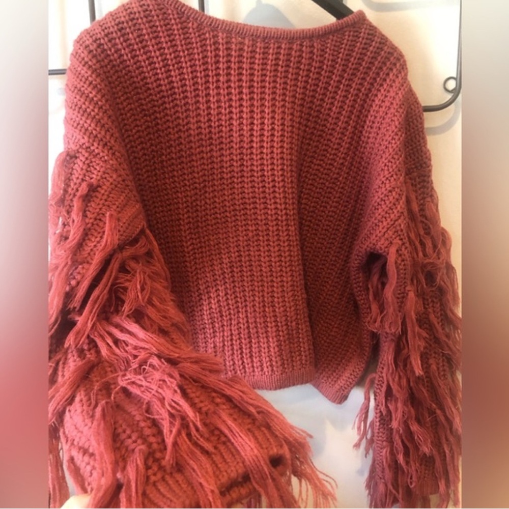 Fringed Knit Sweater in Rust NWT